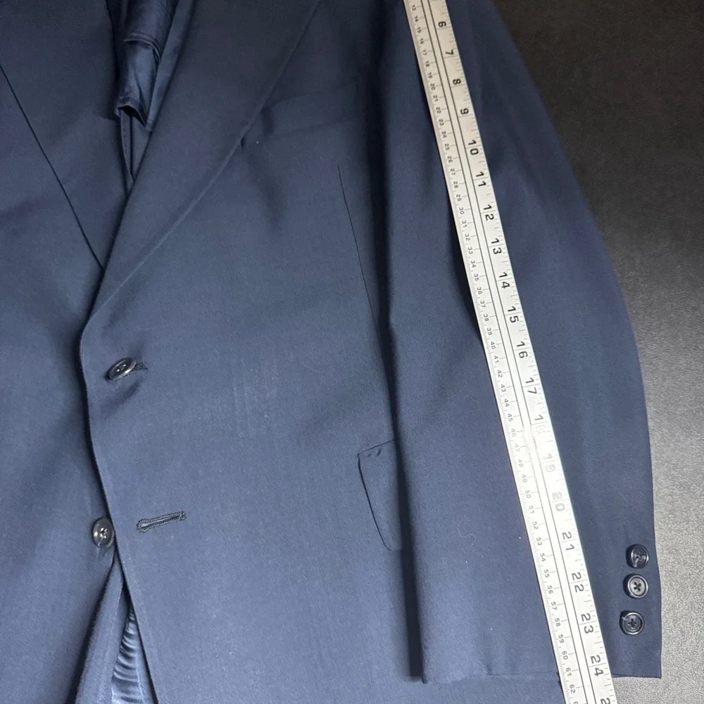 1960s Hart Schaffner Marx Men's Navy Blue Wool Blend Blazer Jacket 2 Button Coat